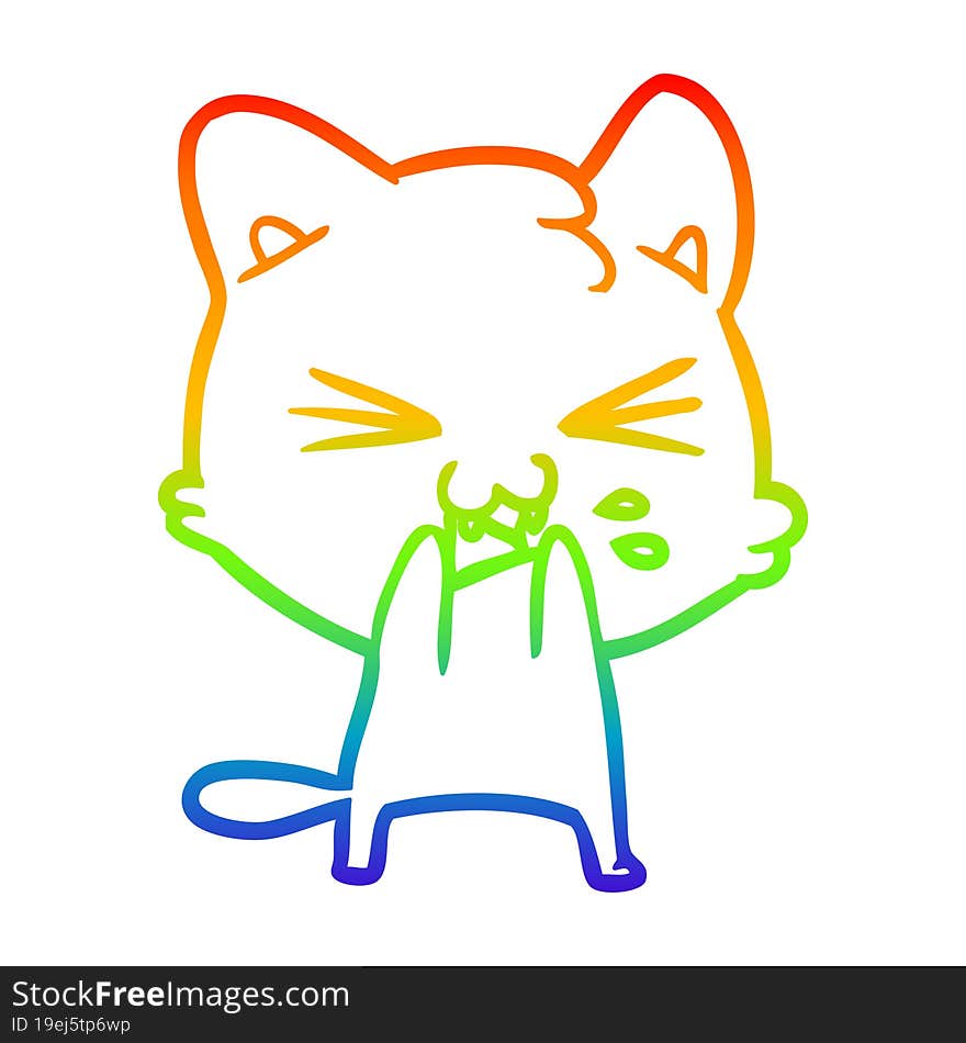 rainbow gradient line drawing cartoon cat hissing