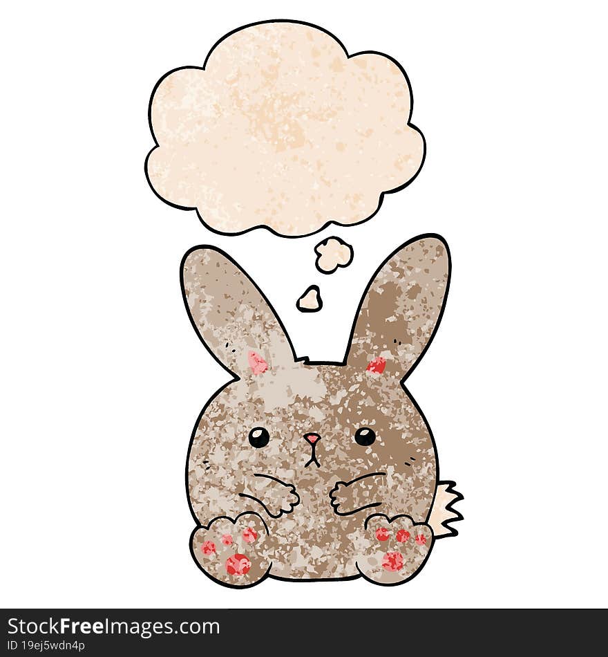 cartoon rabbit with thought bubble in grunge texture style. cartoon rabbit with thought bubble in grunge texture style