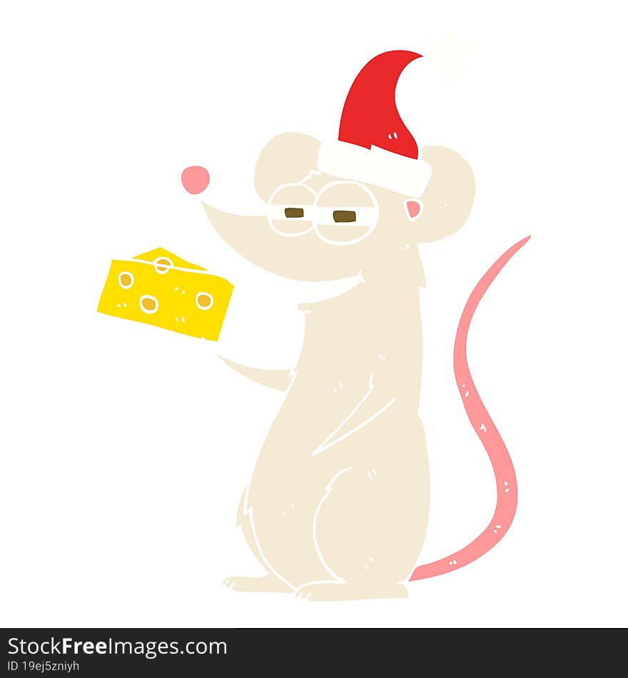 Flat Color Illustration Of A Cartoon Christmas Mouse