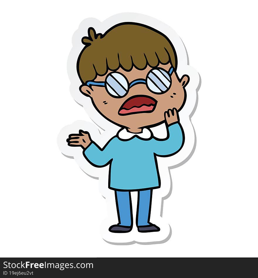 sticker of a cartoon confused boy wearing spectacles