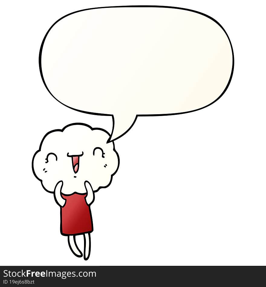 cute cartoon cloud head creature and speech bubble in smooth gradient style