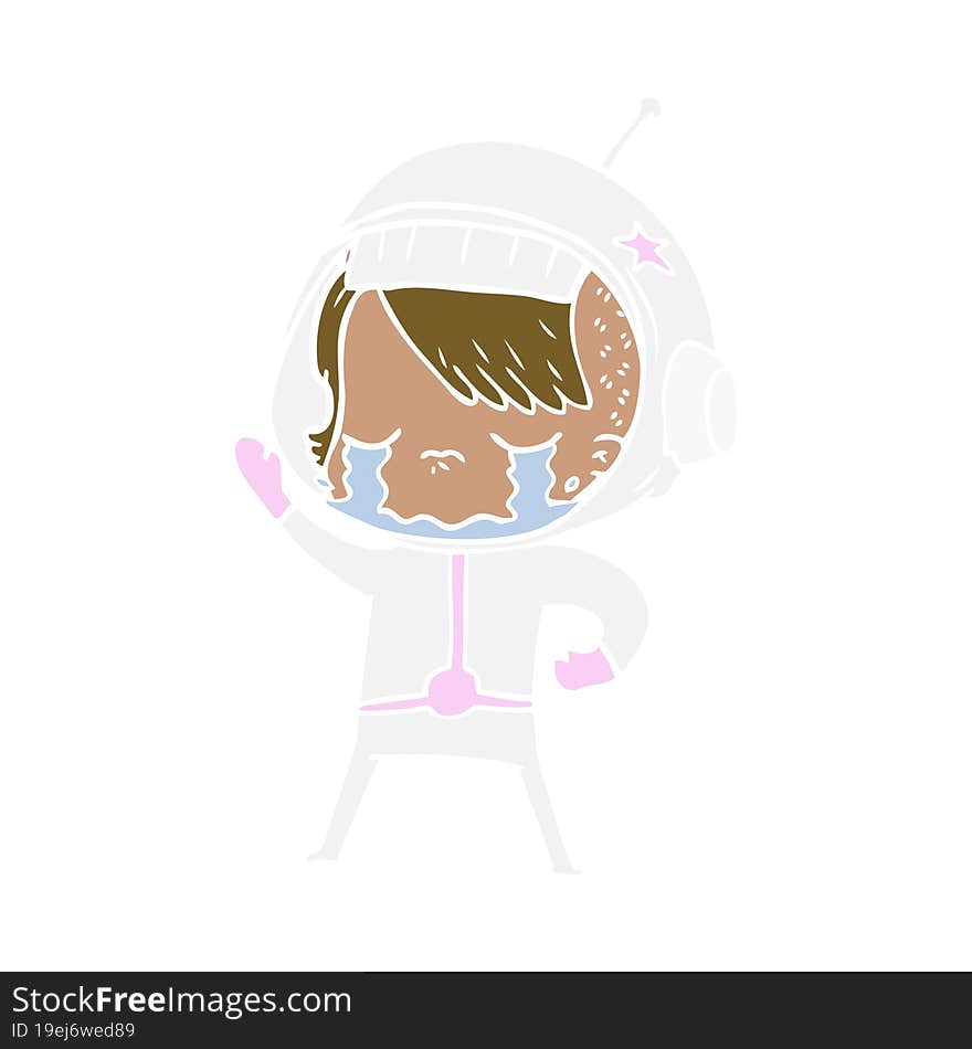 flat color style cartoon crying astronaut girl