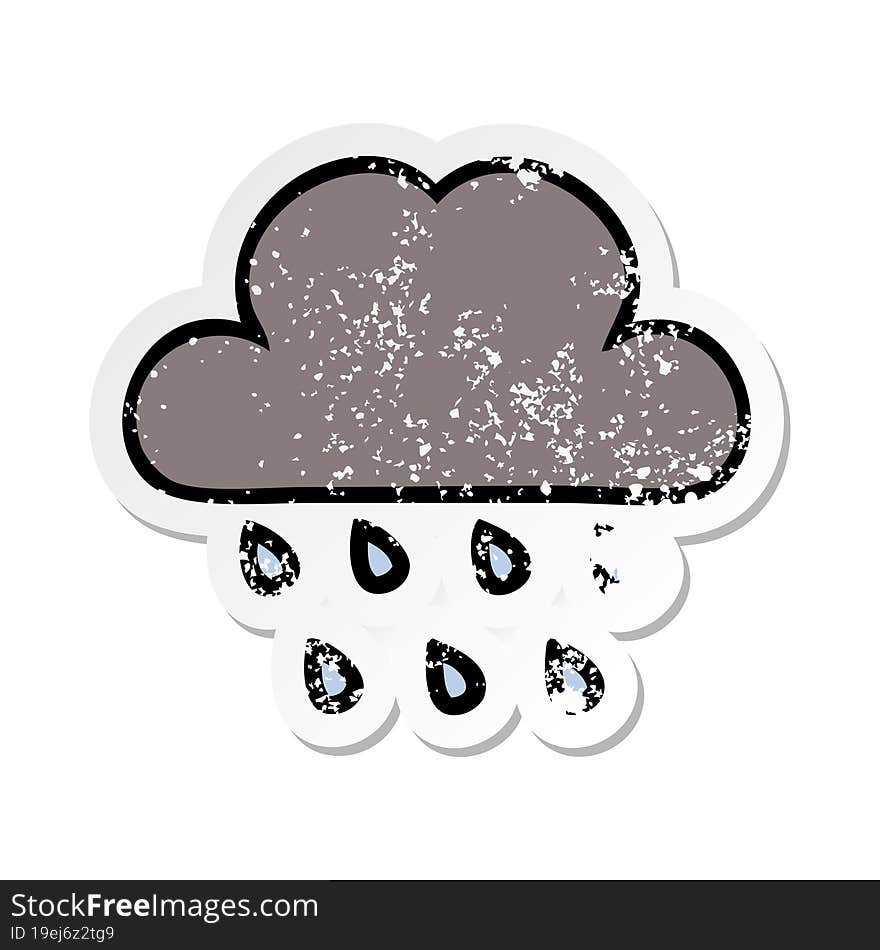 distressed sticker of a cute cartoon storm rain cloud