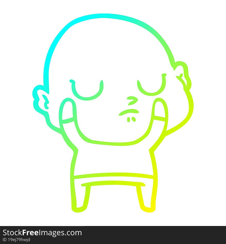 cold gradient line drawing cartoon bald man