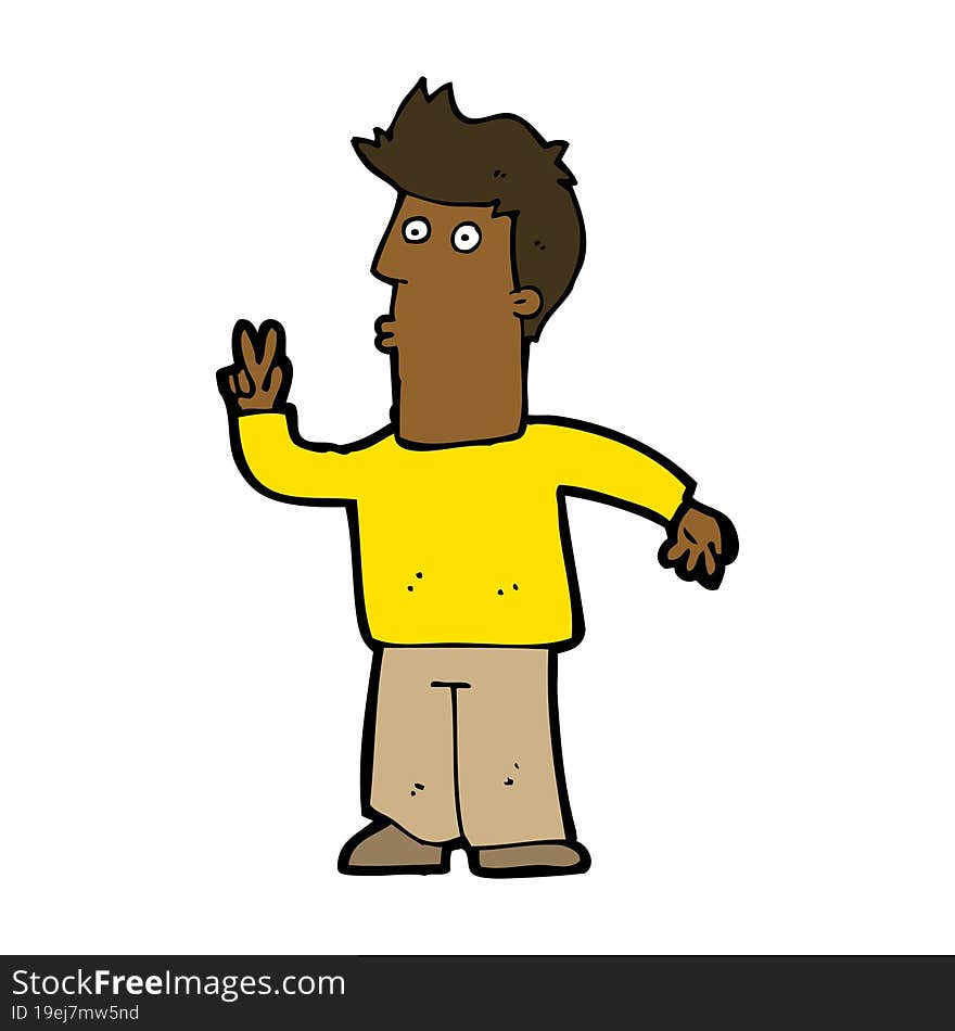 cartoon man giving peace sign