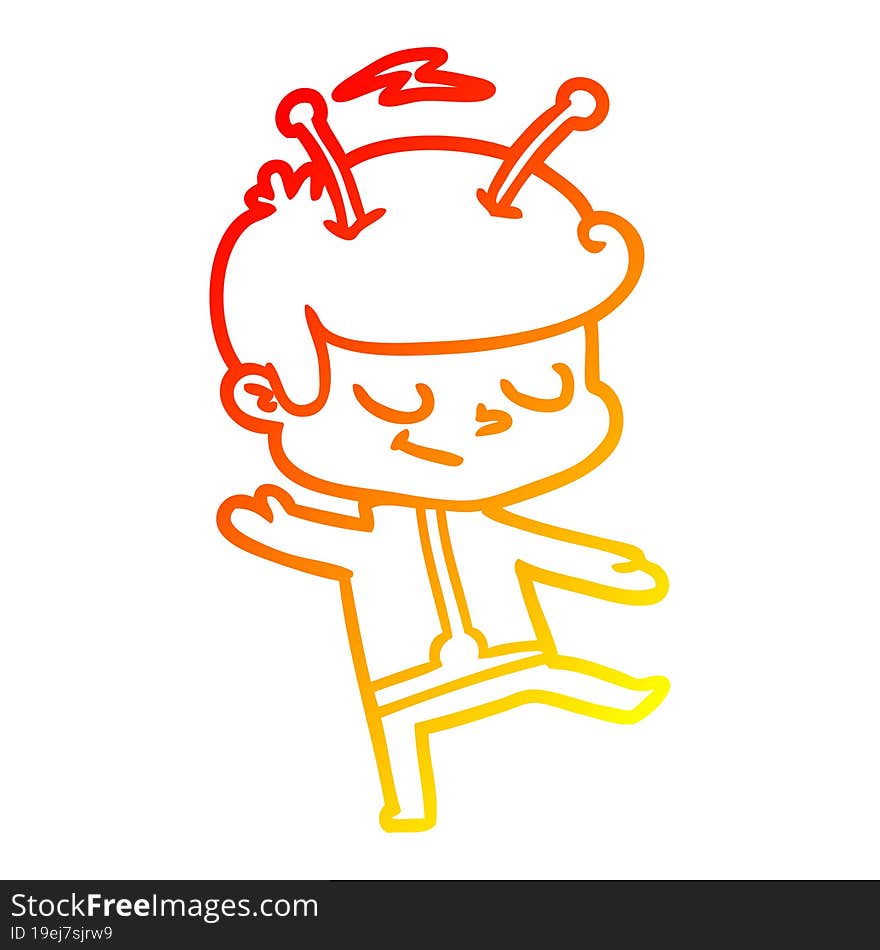 warm gradient line drawing friendly cartoon spaceman dancing