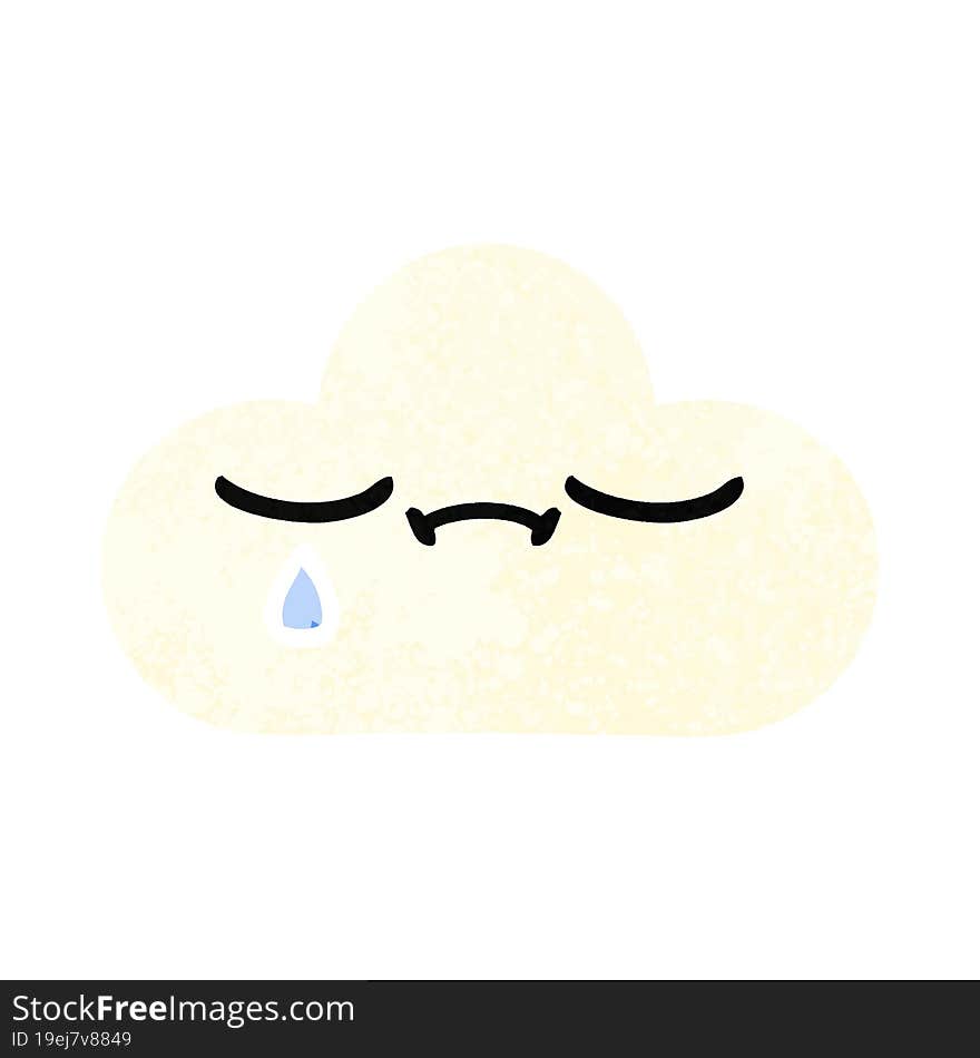 retro illustration style cartoon of a sad cloud