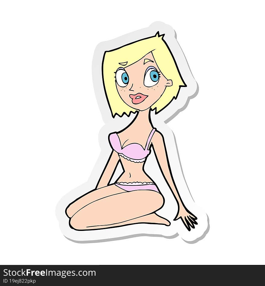 sticker of a cartoon pretty woman in underwear