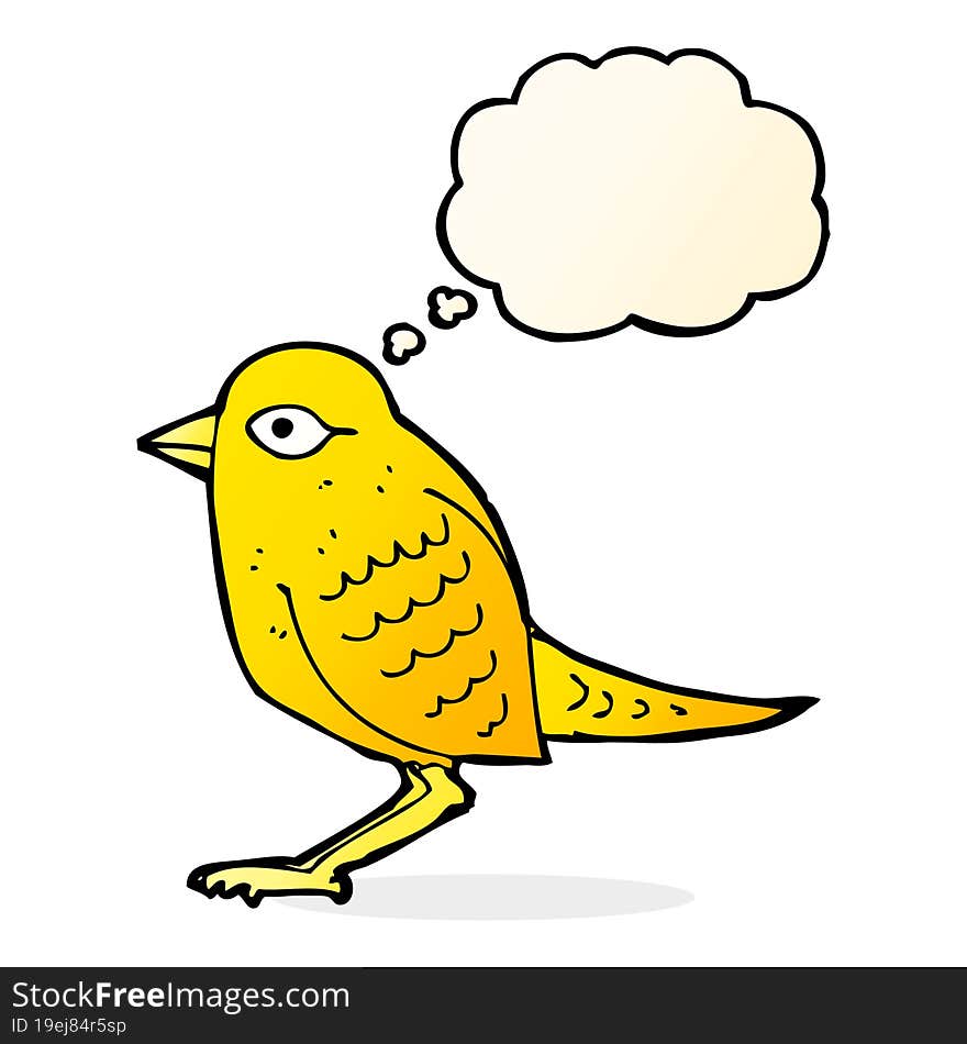 cartoon garden bird with thought bubble