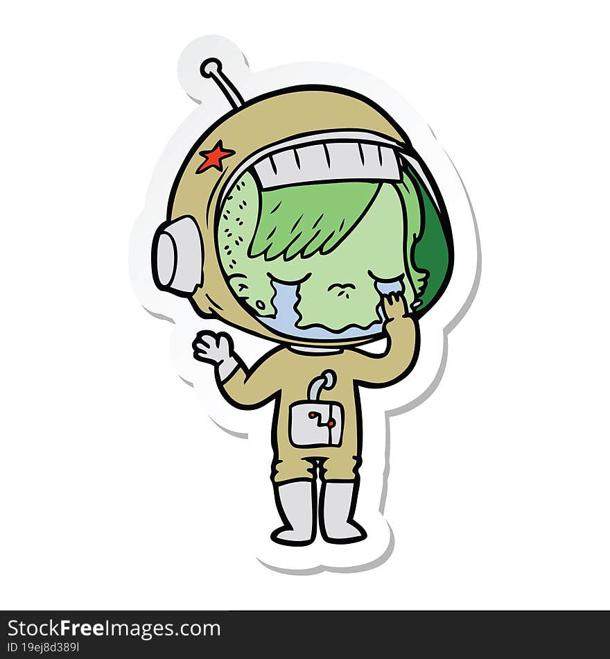 sticker of a cartoon crying astronaut girl