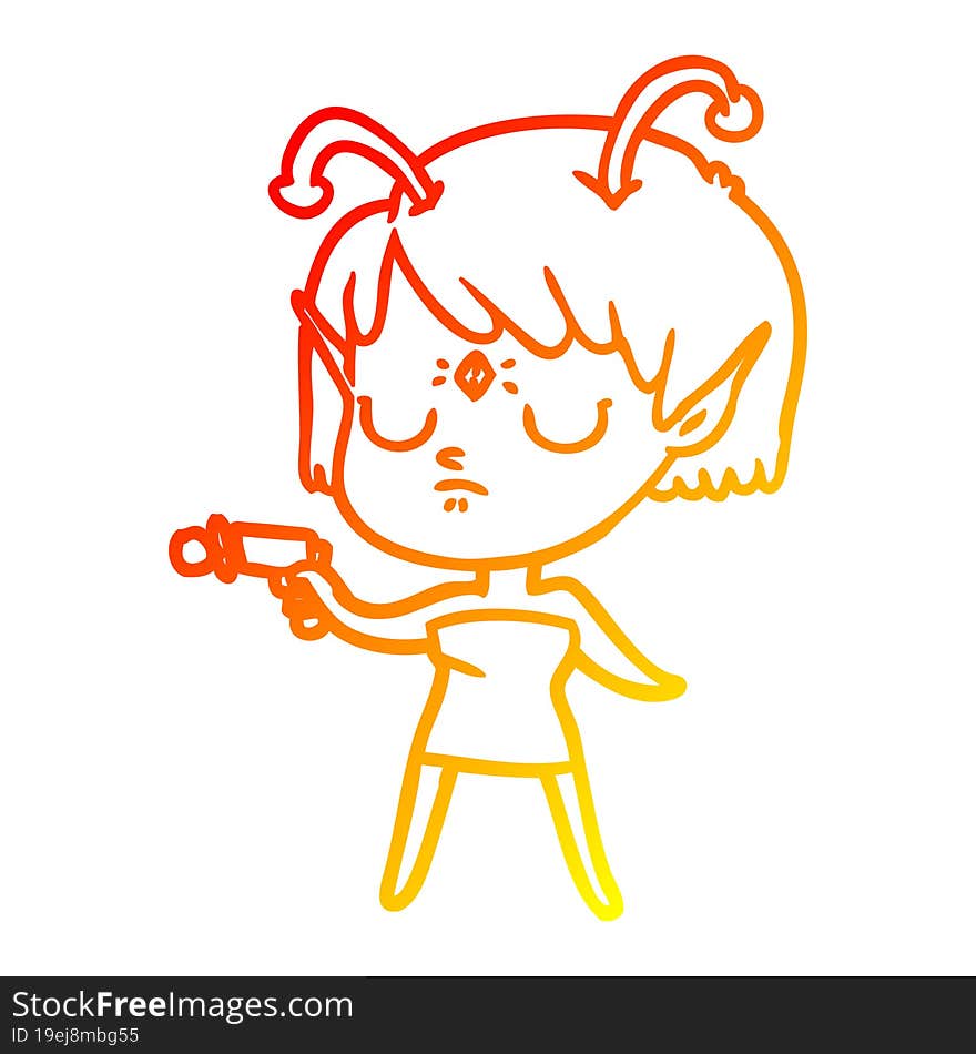 warm gradient line drawing cartoon alien girl