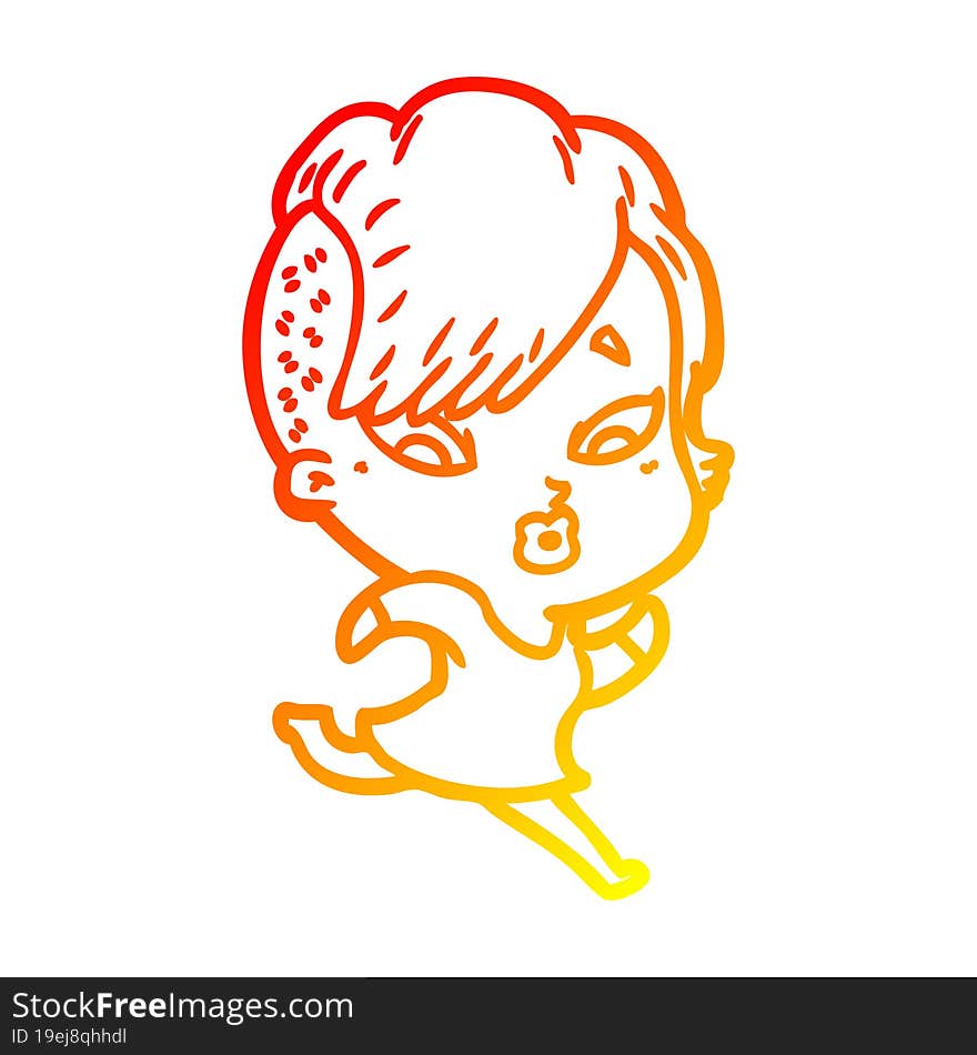 warm gradient line drawing cartoon surprised girl