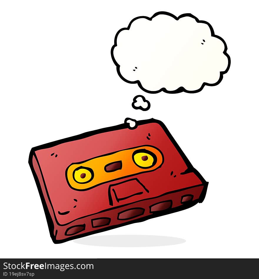 cartoon cassette tape with thought bubble