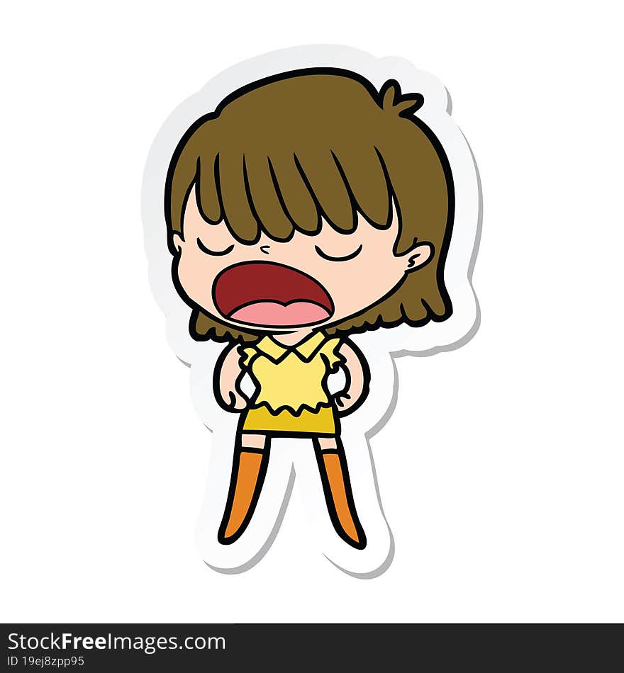 Sticker Of A Cartoon Woman Talking Loudly