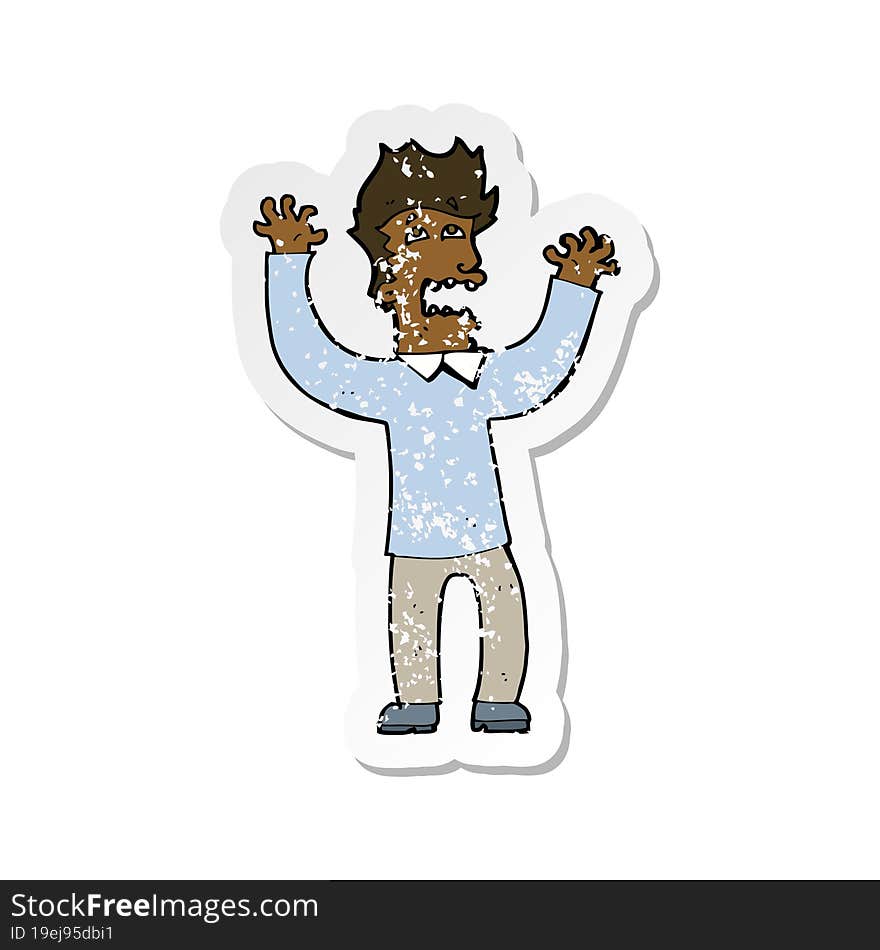 retro distressed sticker of a cartoon terrified man