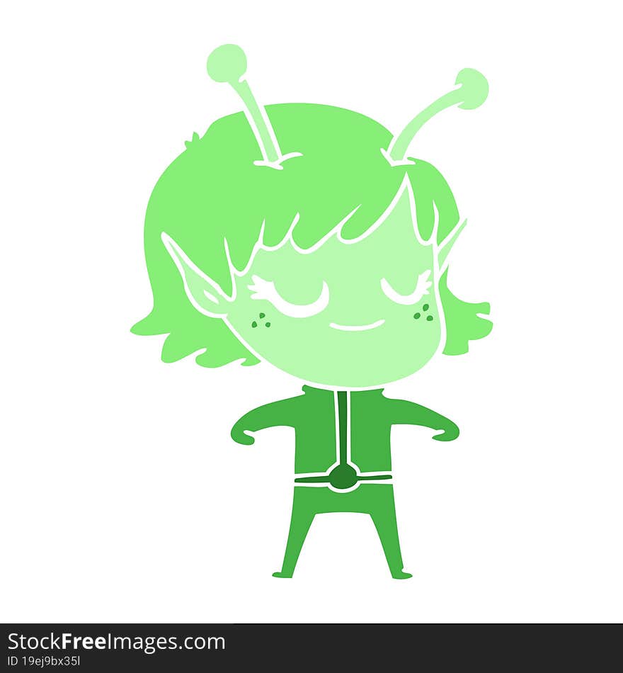 smiling alien girl flat color style cartoon