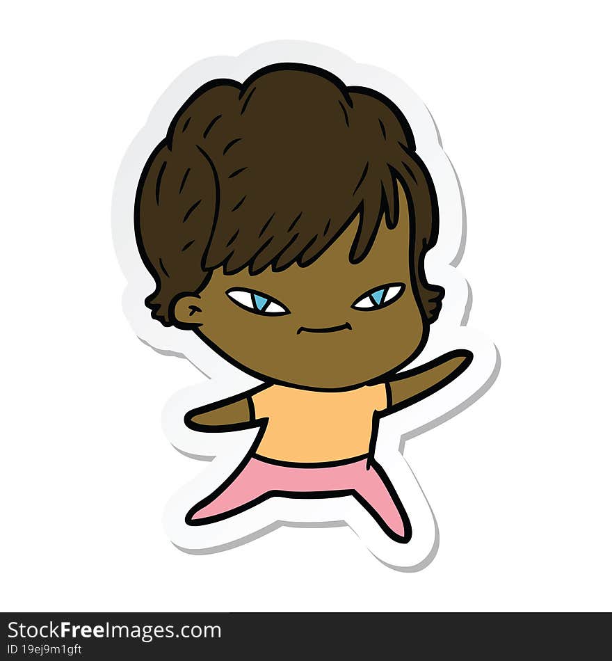 sticker of a cartoon happy woman