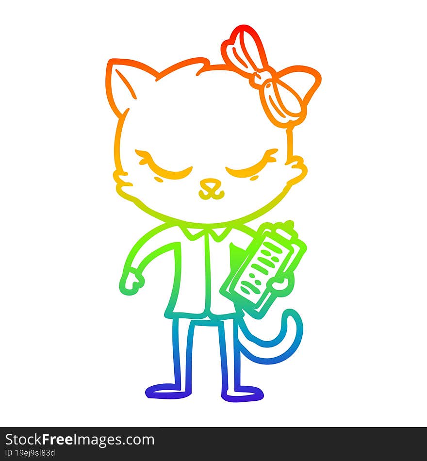 rainbow gradient line drawing cute cartoon business cat with bow