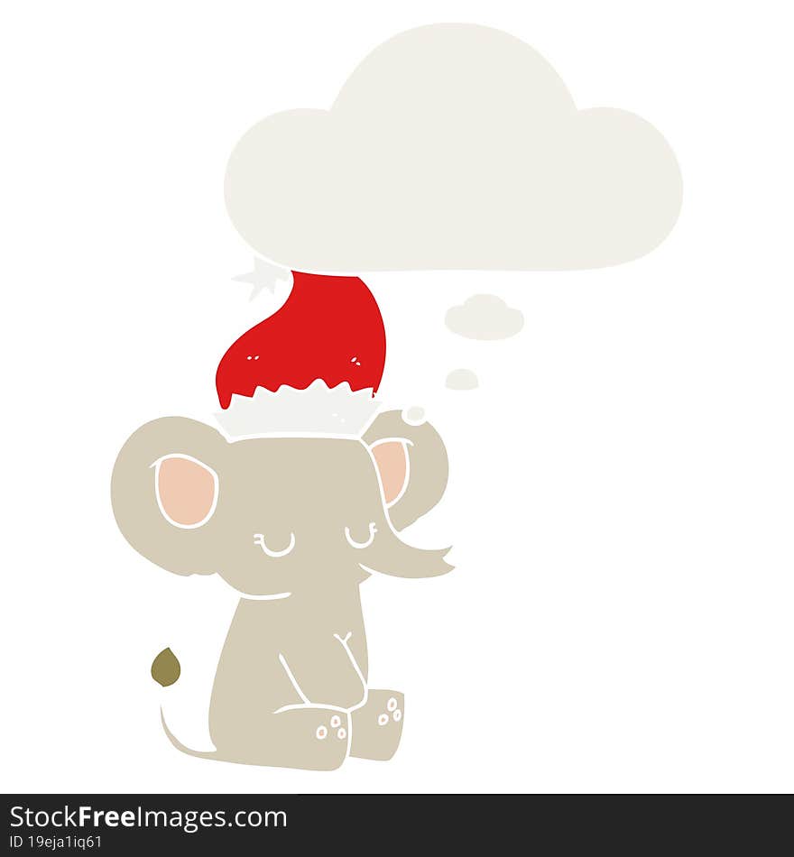 Cute Christmas Elephant And Thought Bubble In Retro Style