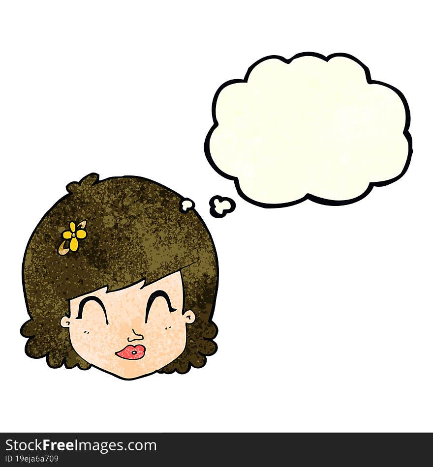 Cartoon Happy Female Face With Thought Bubble