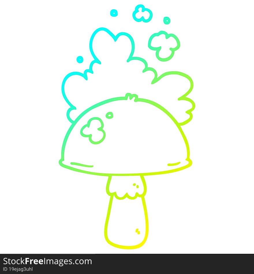 cold gradient line drawing cartoon mushroom with spore cloud