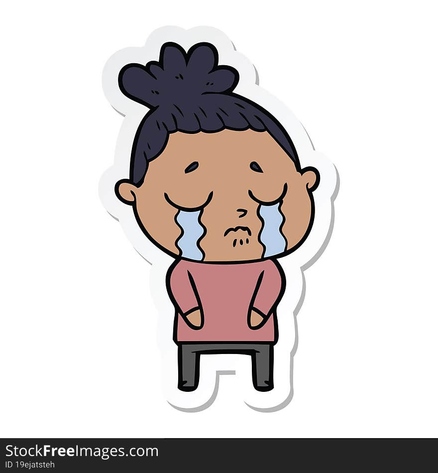 sticker of a cartoon crying woman