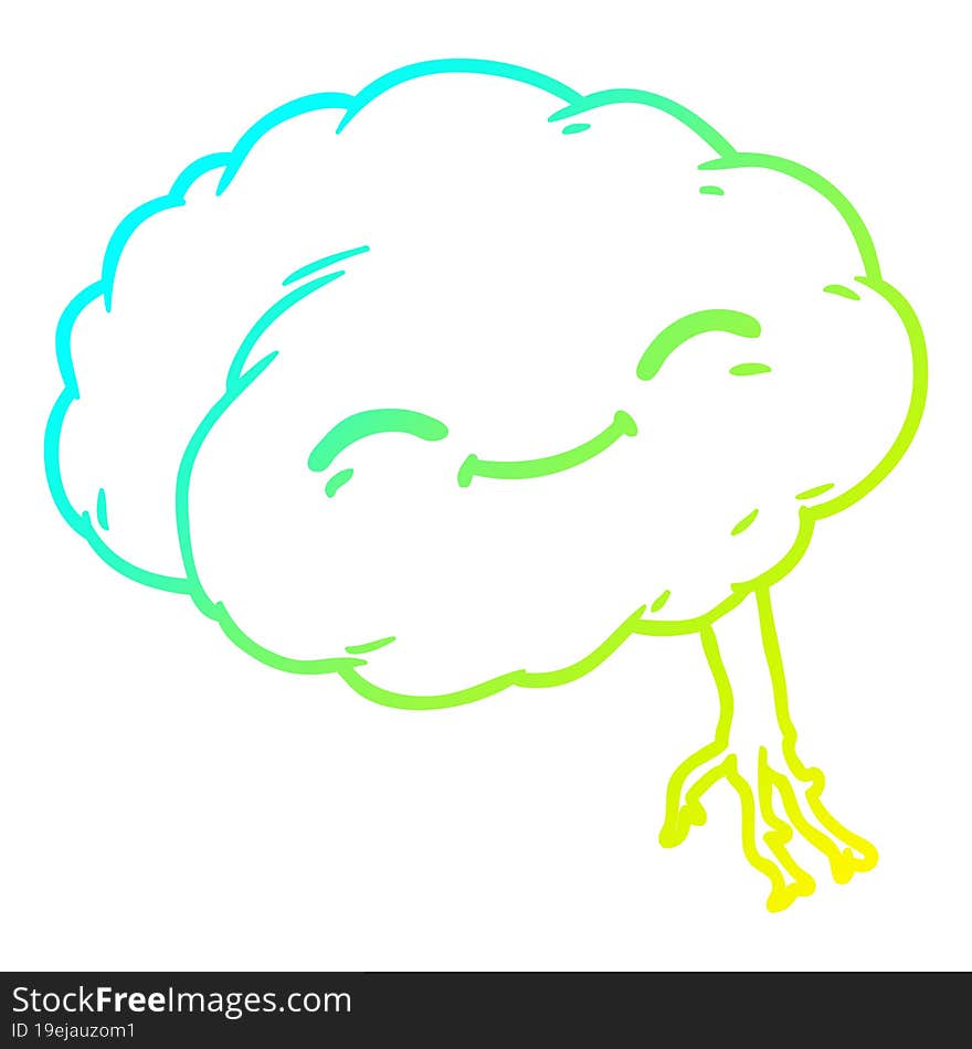 cold gradient line drawing cartoon happy brain