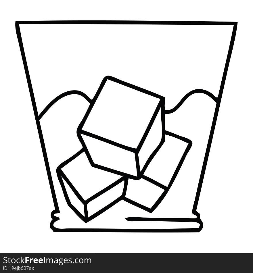 line drawing quirky cartoon whisky and ice. line drawing quirky cartoon whisky and ice