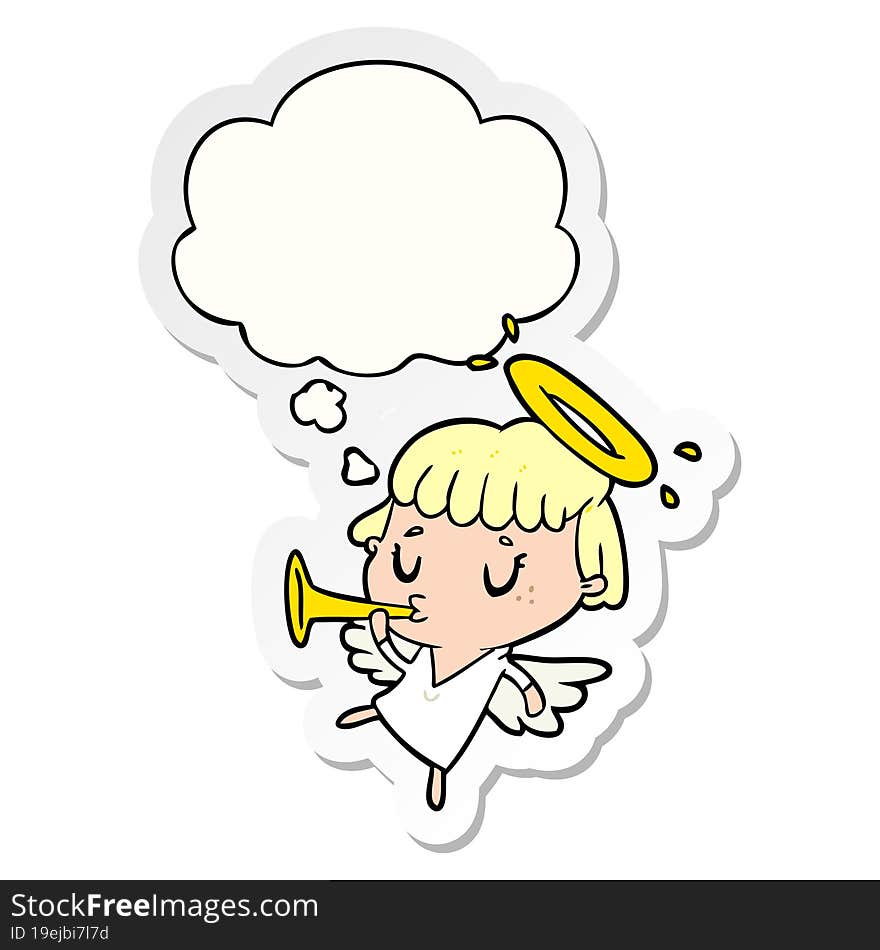 Cartoon Angel And Thought Bubble As A Printed Sticker