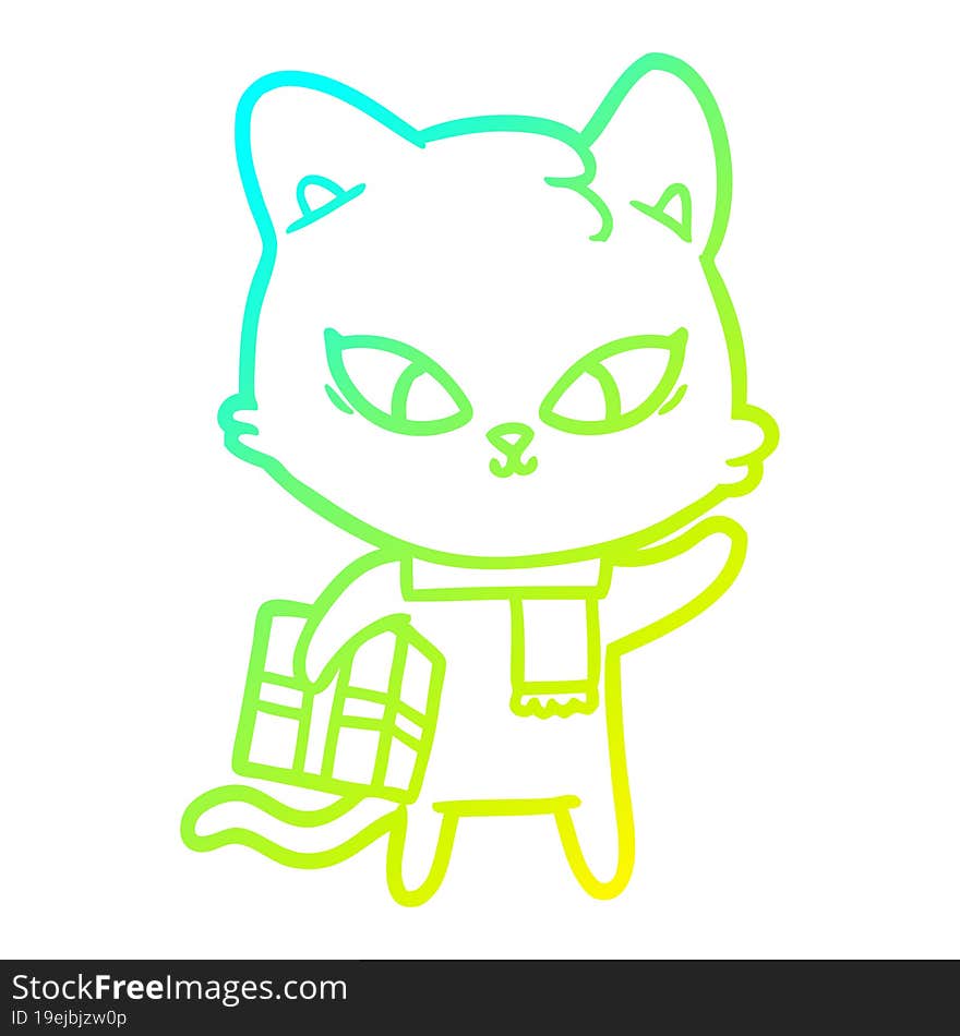 cold gradient line drawing of a cute cartoon cat