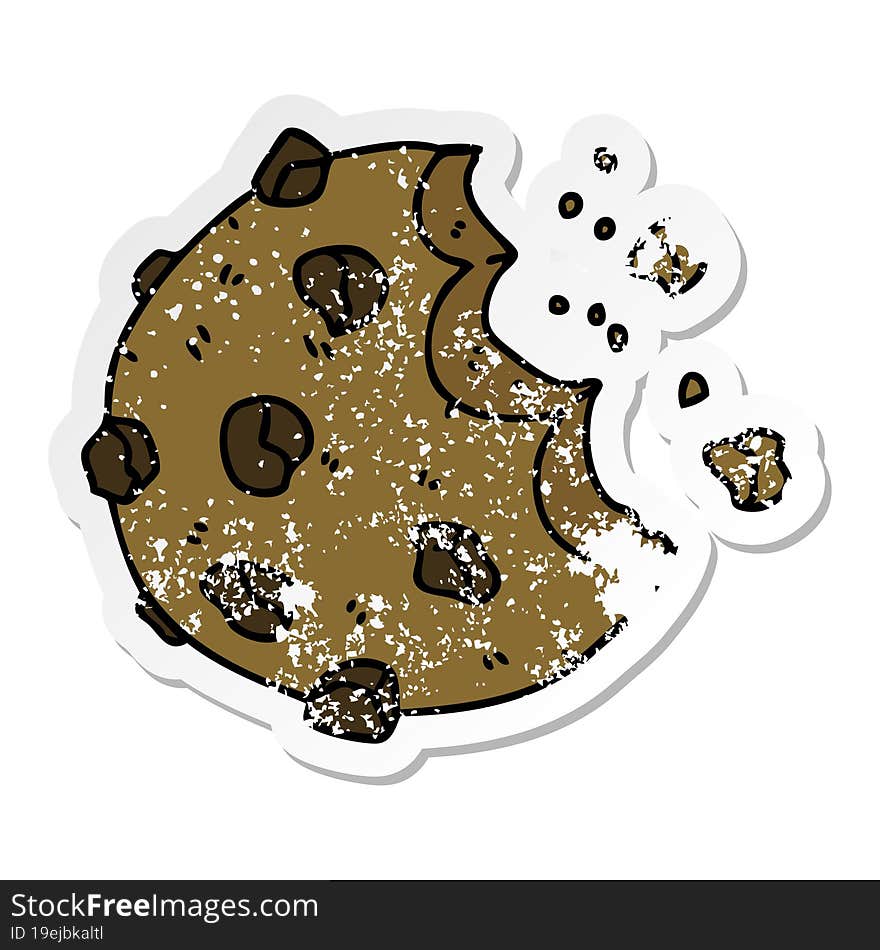 distressed sticker of a quirky hand drawn cartoon cookie