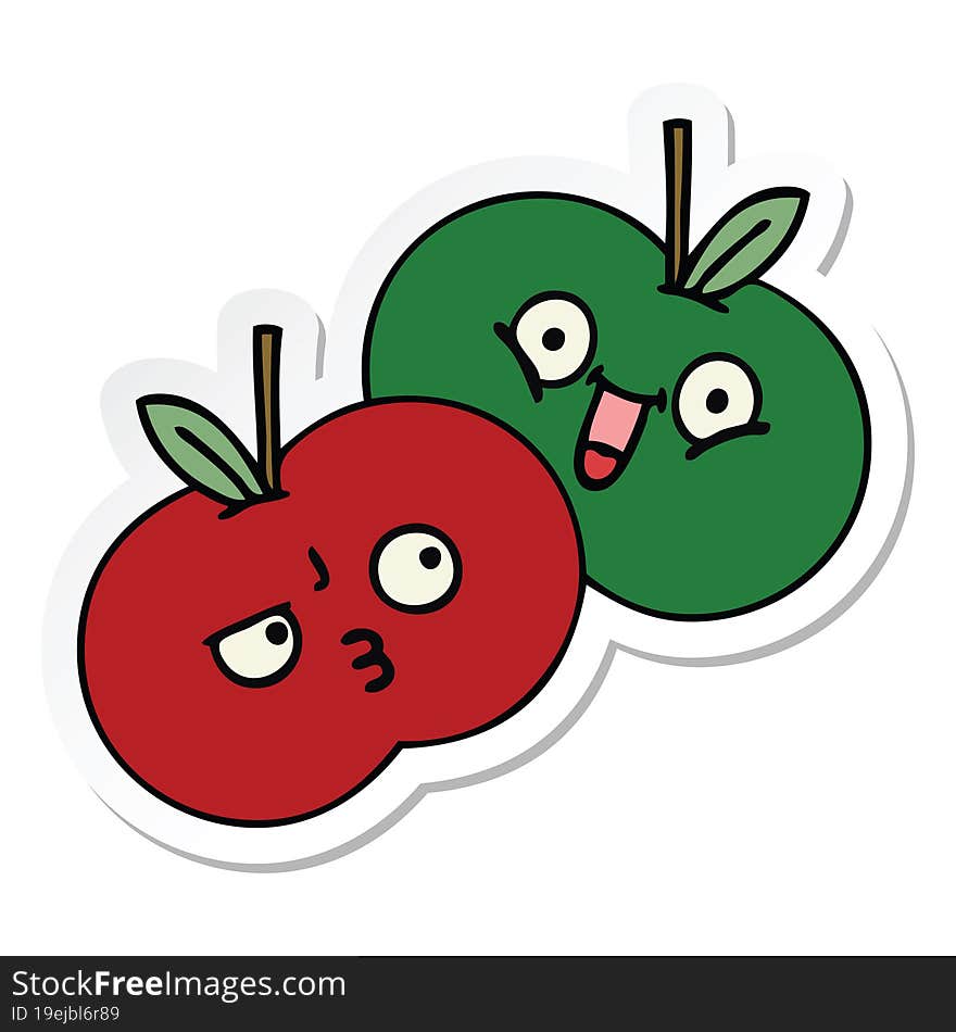 Sticker Of A Cute Cartoon Juicy Apple