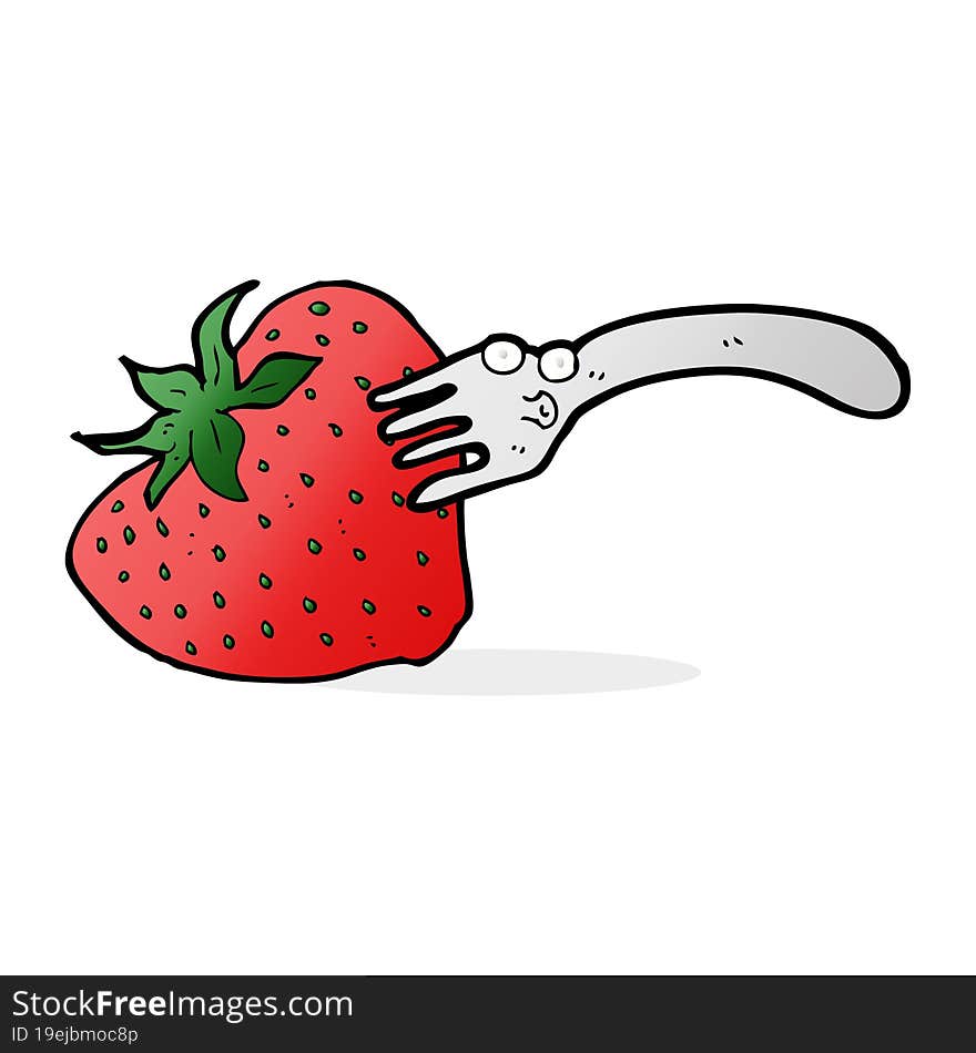 cartoon fork in giant strawberry