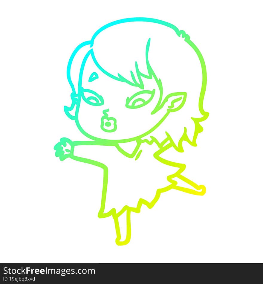 cold gradient line drawing cute cartoon vampire girl