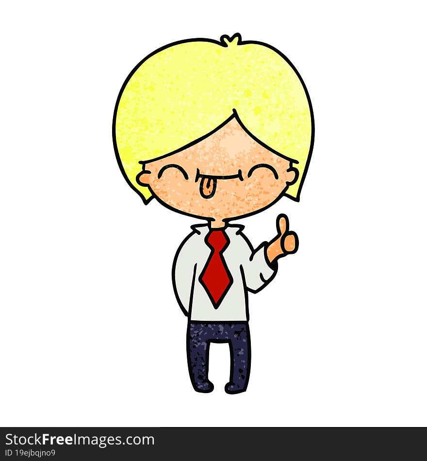 freehand drawn textured cartoon of boy with thumb up