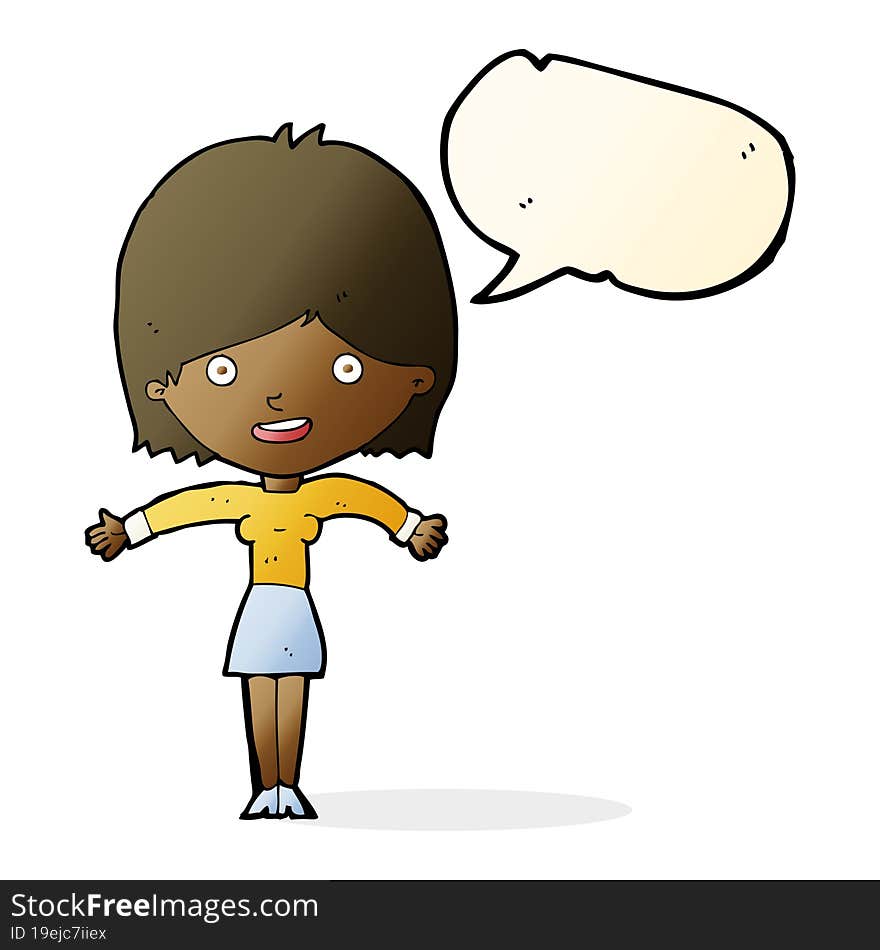 cartoon excited woman with speech bubble