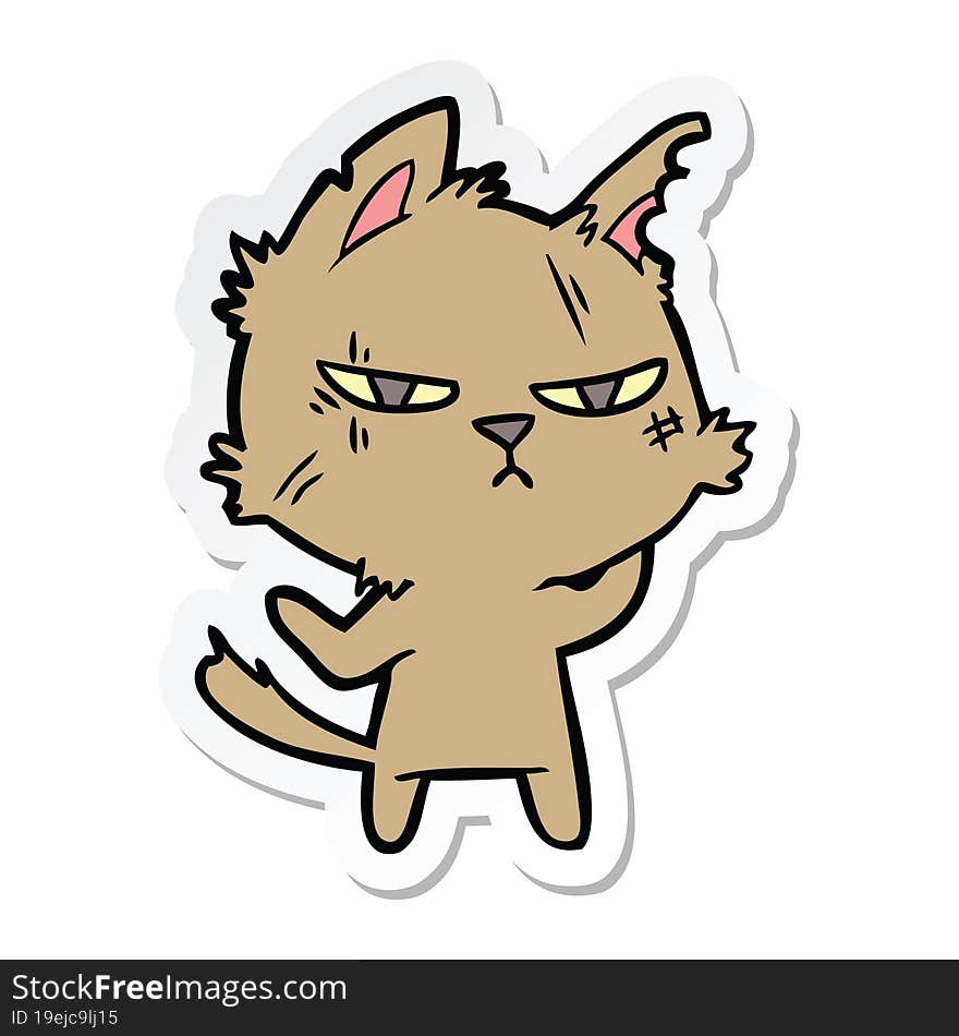 sticker of a tough cartoon cat