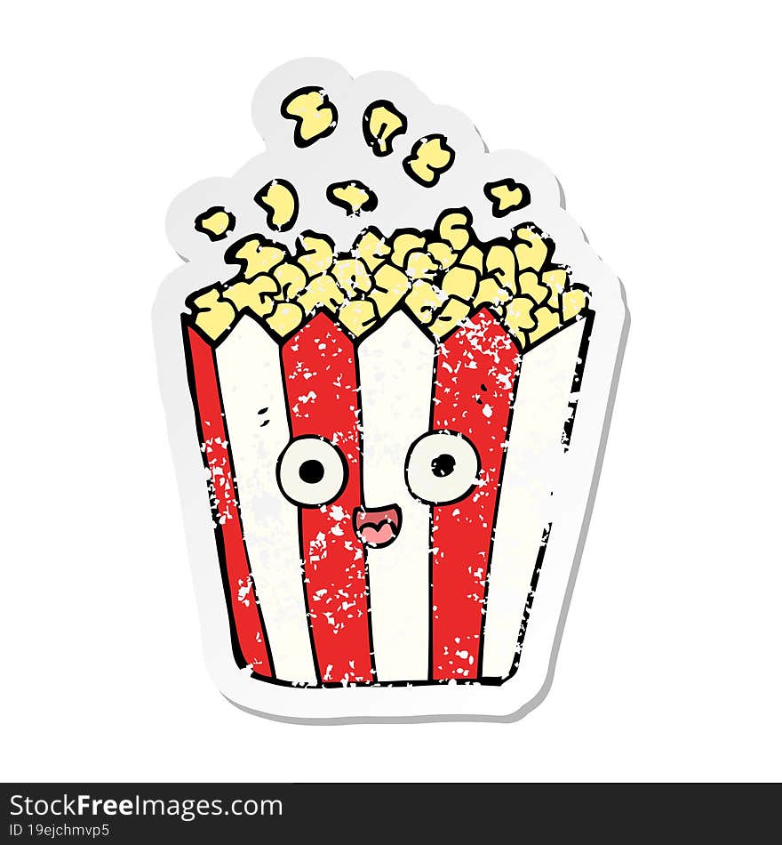 distressed sticker of a cartoon popcorn