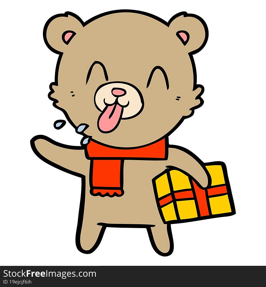 rude cartoon bear with present. rude cartoon bear with present