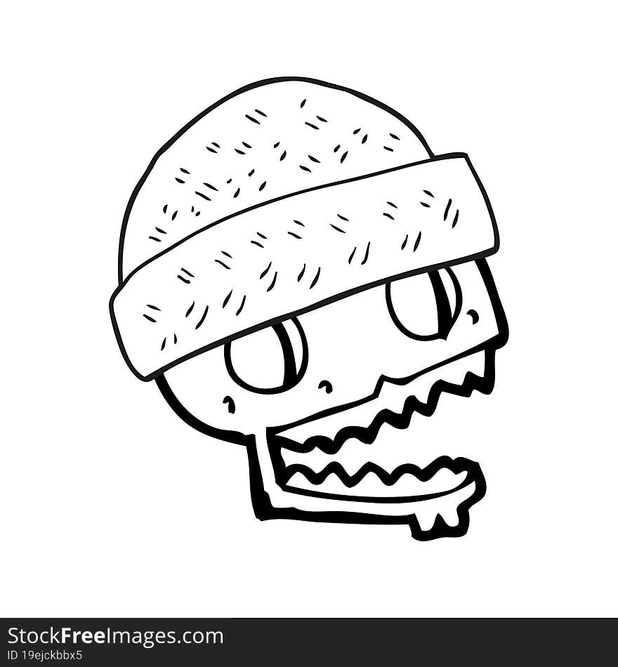 Black And White Cartoon Skull Wearing Hat