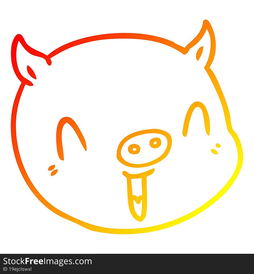 warm gradient line drawing of a cartoon pig face