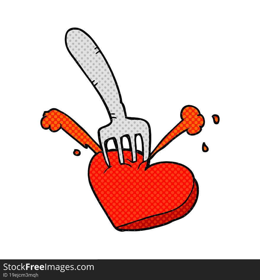 freehand drawn cartoon heart stabbed by fork