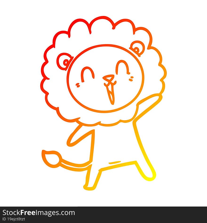 warm gradient line drawing laughing lion cartoon