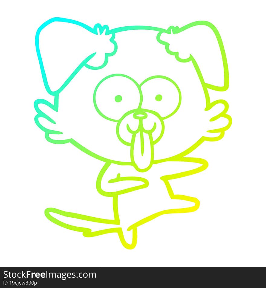 cold gradient line drawing of a cartoon dog with tongue sticking out