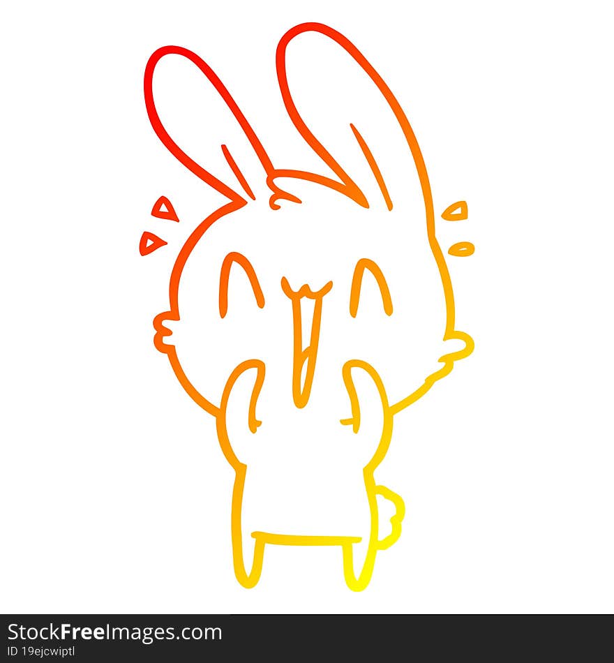 warm gradient line drawing of a cute cartoon rabbit