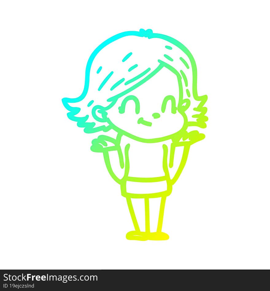 Cold Gradient Line Drawing Cartoon Friendly Girl