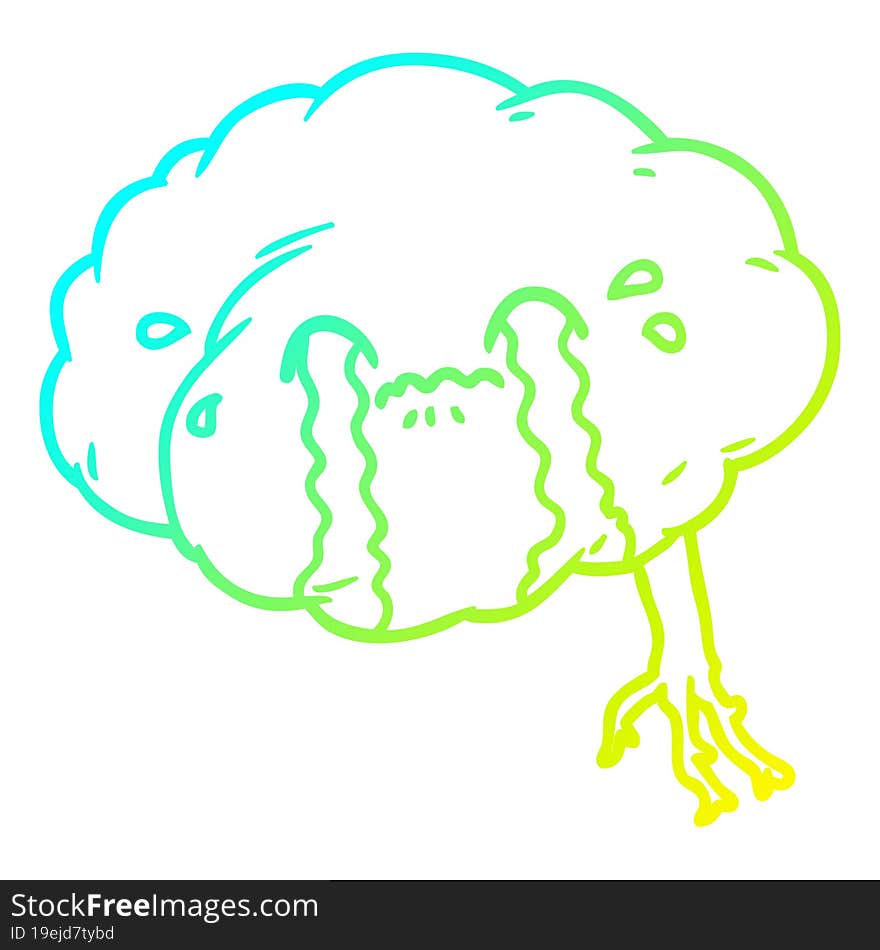 cold gradient line drawing cartoon brain with headache