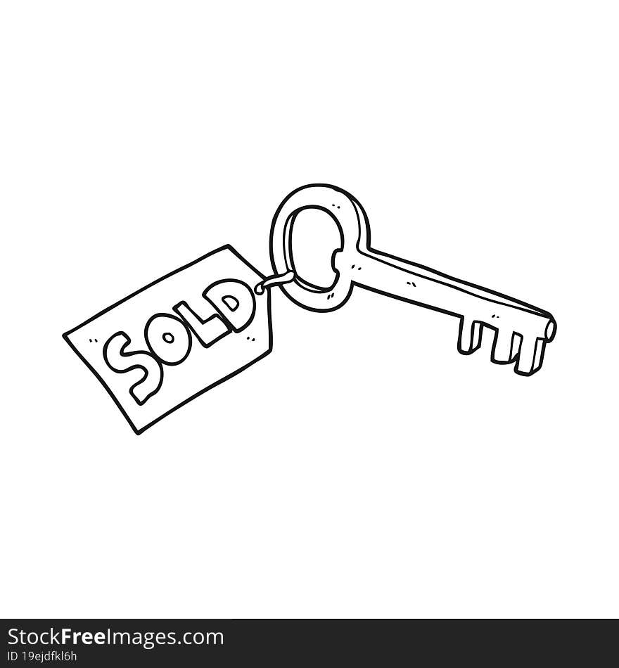 freehand drawn black and white cartoon new house key