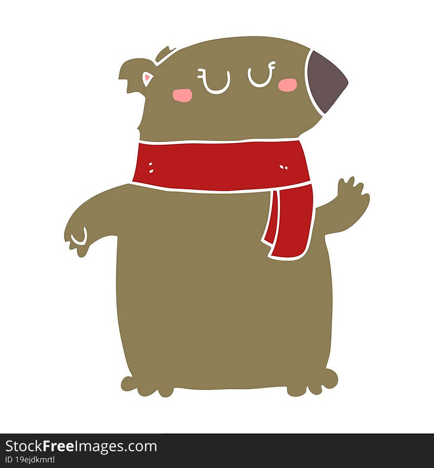 flat color style cartoon bear with scarf