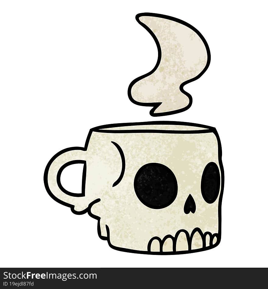 textured cartoon doodle of a skull mug